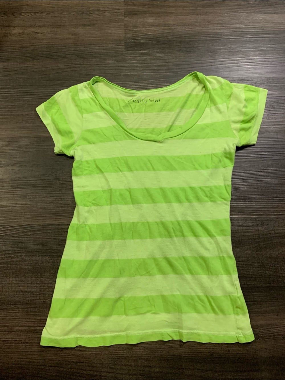 Neon Lime Striped Scoop Neck Tee